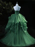 Lovely High Low Tulle Ruffles Tiered Beaded Party Dress, Green High Low Prom Dress