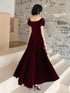 Cute A-line Velvet Long Wine Red Formal Dress, Wine Red Prom Dress