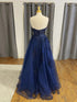 Navy Blue Tulle Sweetheart Long Party Dress, A-line Tulle Formal Prom Dress Evening Dress