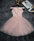 Pink Lace and Tulle Off Shoulder Short Homecoming Dress, A-line Pink Formal Dress Party Dress