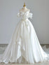 White Satin and Tulle V-neckline Strapless Formal Dress, White Satin Long Prom Dress
