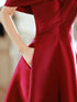 A-line Wine Red Satin Floor Length Party Dress, Wine Red Off Shoulder Prom Dress