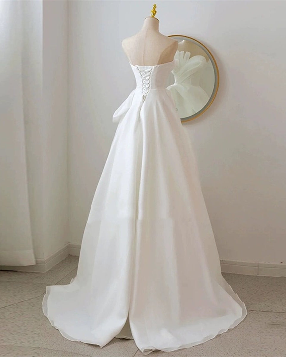 White Long Strapless Evening Dress Party Dress, White A-line Wedding P