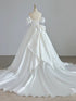 White Satin and Tulle V-neckline Strapless Formal Dress, White Satin Long Prom Dress