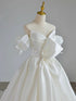 White Satin and Tulle V-neckline Strapless Formal Dress, White Satin Long Prom Dress