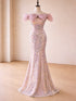 Off Shoulder Sequins Mermaid Prom Dress Evening Dress, Long Formal Dress with Bow