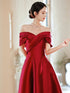 A-line Wine Red Satin Floor Length Party Dress, Wine Red Off Shoulder Prom Dress
