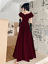 Cute A-line Velvet Long Wine Red Formal Dress, Wine Red Prom Dress