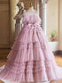 Pink Tulle Ball Gown Straps Layers Party Dress, Pink Sweet 16 Dress Formal Dress