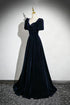 A-line Navy Blue Velvet Long Prom Dress, Navy Blue Sweetheart Party Dress Evening Dress