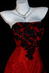 Gothic Red and Black Strapless Prom Dress, Taffeta Formal Gown with Black Floral Lace