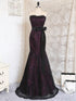 Black and Purple Mermaid Lace Sweetheart Prom Dress, Strapless Long Evening Dress