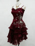 Wine Organza Beaded Straps Short Party Dress, Black Organza High Low Homecoming Dress