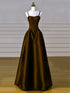 Brown Satin A-line Floor Length Sweetheart Party Dress, Simple Satin Prom Dress