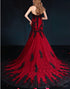 Wine Red Mermaid Long Party Dress with Black Lace, Mermaid Tulle Prom Dress