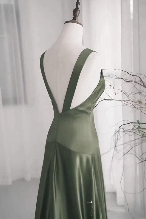 Charming Dark Green V-Neckline Low Back A-Line Prom Dress, Dark Green Formal Dress