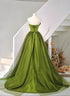 Green Satin and Tulle Sweetheart Long Party Dress, Green Prom Dress