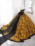 Gold Floral Satin Scoop Ball Gown Prom Dress with Bow, Gold Satin Party Dress