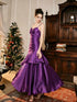 Purple Satin Straps Sweetheart Long Formal Dress, Purple Satin Evening Dress Prom Dress