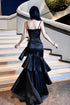 Black Satin Straps Mermaid Prom Dress Evening Dress, Black Long Formal Dress