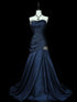 Navy Blue Strapless Ruched Prom Dress With Applique, Navy Blue Taffeta Mermaid Formal Dress