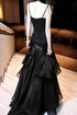 Black Satin Straps Mermaid Prom Dress Evening Dress, Black Long Formal Dress