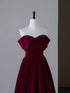 Wine Red Velvet Off Shoulder A-Line Prom Dress, Wine Red Velvet Simple Evening Dress