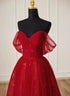 Lovely Wine Red Tulle Sweetheart Off Shoulder Prom Dress, Wine Red Long Party Dress