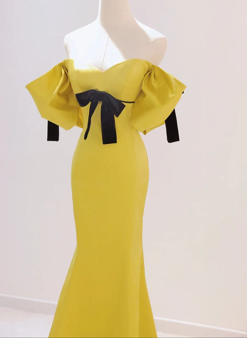 Yellow Mermaid Sweetheart Prom Dress, Off Shoulder Yellow Evening Dress