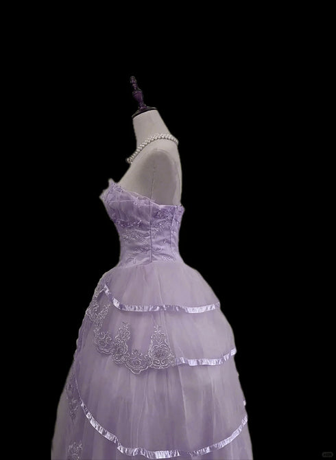 Light Purple Tulle with Lace Applique Long Formal Dress, Light Purple Tulle Prom Dress