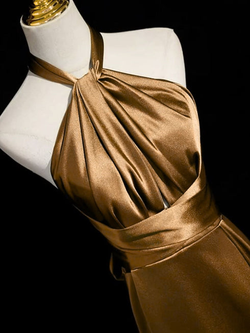 Lovely Halter Soft Satin A-line Prom Dress, Backless Satin Long Party Dress Evening Dress