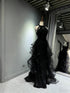 Black Sequins and Tulle Halter Long Prom Dress, Black Long Evening Dress Formal Dress