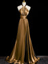 Lovely Halter Soft Satin A-line Prom Dress, Backless Satin Long Party Dress Evening Dress