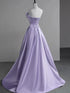 Lovely Purple A-Line Satin Simple Party Dress Prom Dress, Purple Satin Evening Dress