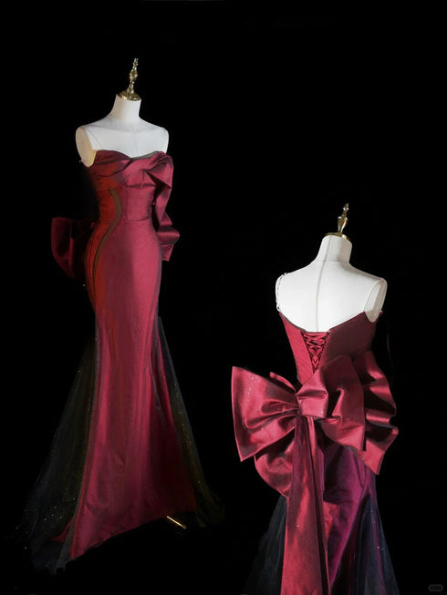 Black and Red Sweetheart Mermaid Beaded Party Dress, Black and Red Long Prom Dress