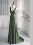 Charming Dark Green V-Neckline Low Back A-Line Prom Dress, Dark Green Formal Dress
