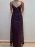 Purple Lace A-line Straps Long Party Dress, Lace Evening Dress Prom Dress