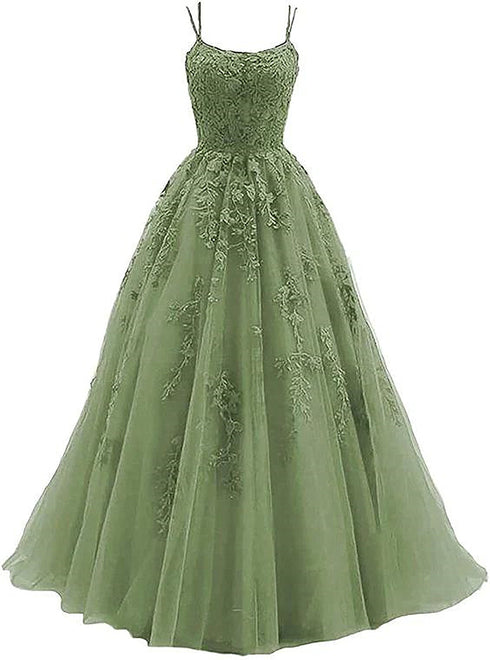 Beautiful Green Tulle with Lace Applique Formal Gown, Green Evening Prom Dress