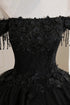 Black Off Shoulder Sweet 16 Formal Dress with Lace, Black Long Prom Dress