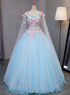 Beautiful Light blue Butterfly Lace Ball Gown Prom Dresses, Sweet 16 Formal Dresses