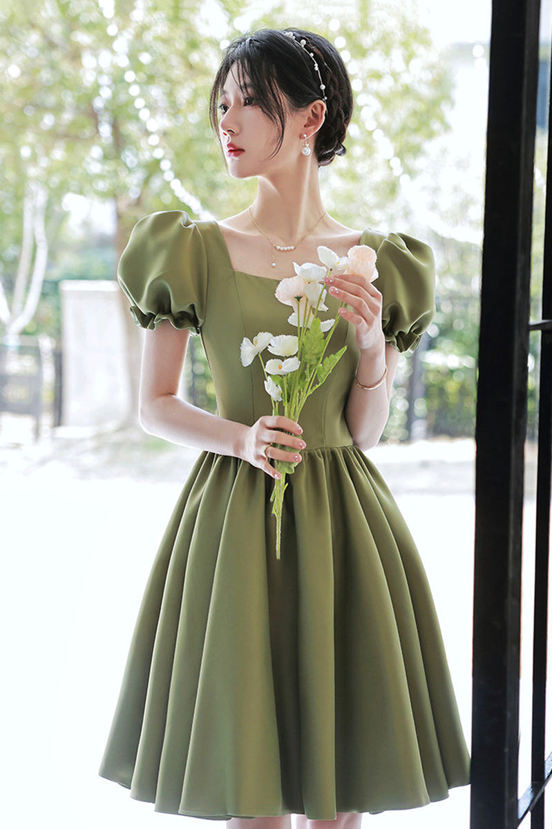 Lovely Green Short Sleeves Party Dress, Green Short Prom Dress Homecom