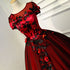 Glam Red and Black Flowers Cap Sleeves Ball Gown Sweet 16 Dress, Princess Long Formal Dress