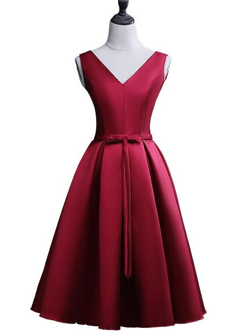 Beautiful Dark Red Satin Short Homecoming Dress, Lovely Bridesmaid Dress