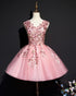 Beautiful Pink Tulle Flowers Homecoming Dress, Short Pink Teen Formal Dress