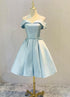 Beautiful Blue Satin Cute Short Homecoming Dress, Off Shoulder Party Dress