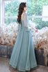 Green Long Sleeves with Lace Flowers Prom Dress, A-line Tulle Formal Dress