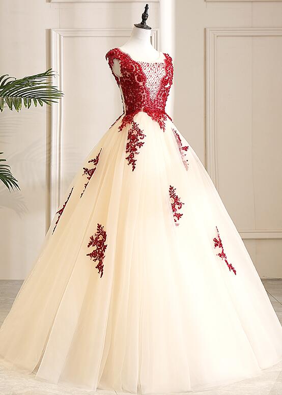 Vintage Ball Gown Champagne Sweetheart Neck Tulle Long Sweet 16 Dress B208