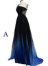 Charming A Line Sweep Train One Shoulder Sleeveless Gradient Prom Dress, Chiffon Party Dress