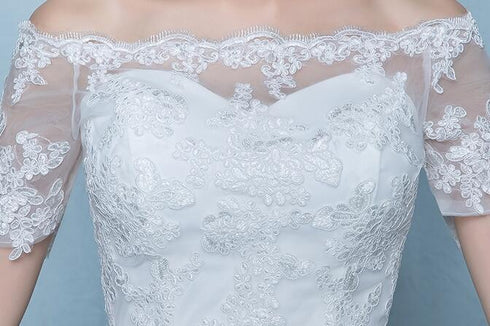 Beautiful White Off Shoulder High Low Party Dress with Train, Wedding Party Dress