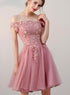 Pink Off Shoulder Lace Homecoming Dress, Short Party Dress